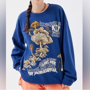 Project Social T Blue Sweatshirt with Yellow Graphic Mushrooms